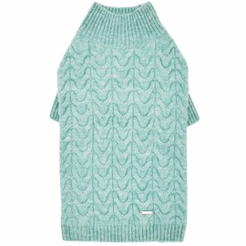 Blueberry Pet 2023 New Classic Fuzzy Textured Knit Pullover Turtle-Neck Dog Sweater in Heathered Jade, Back Length 18", Pack of 1 Clothes for Dogs