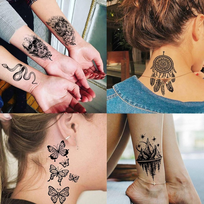 75 Sheets Black Realistic 3D Rose Flowers Temporary Tattoos For