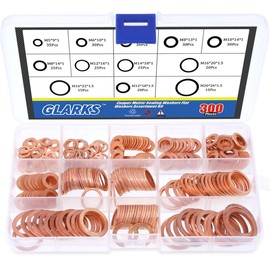 Glarks 300Pcs 12 Size Metric Flat Ring Copper Sealing Washers Assortment Set