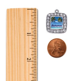 Inspired Silver - Bahamas - Silver Christmas Ornament - Square Charm Christmas Tree Ornament with Cubic Zirconia - Holiday Hanging Decoration
