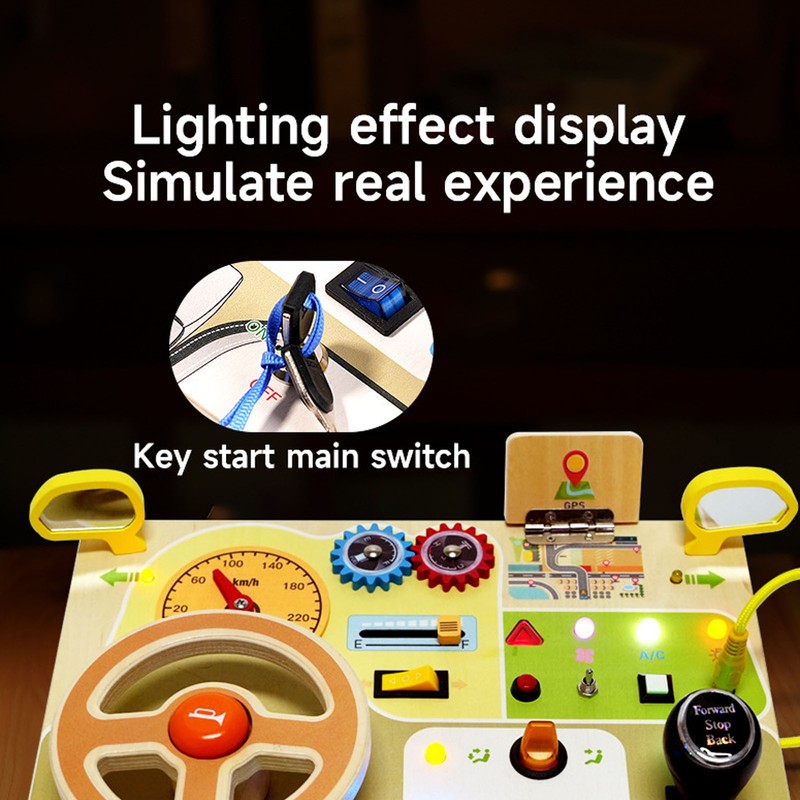 Wooden Steering Wheel Toy Early Educational Stimulation LED Wood Sensory