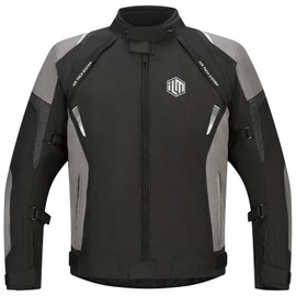 ILM Men’s Motorcycle Jacket with CE Armor and Detachable Thermal Liner All Season Waterproof Jacket Model JF1(Grey,M)