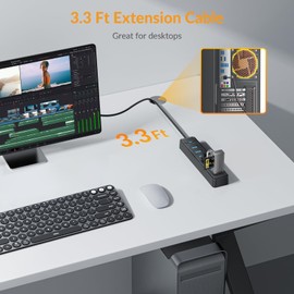 iDsonix 7 Ports USB Hub 3.0 [3.3Ft] USB Expander Hub 5Gbps USB Splitter Multiport Adapter, USB Hub Long Cable for PC, Laptop, Flash Drive, Mobile HDD, Windows/XPS, 100cm