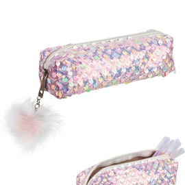 Biiange Pink Pencil Box Glitter, Shiny Pencil Bag, Storage Pen Bag, Cosmetic Bags, Multi-Purpose Pens Pouch, Pen Pouch Organiser with Zipper, for Daily Study Work(1Pcs)