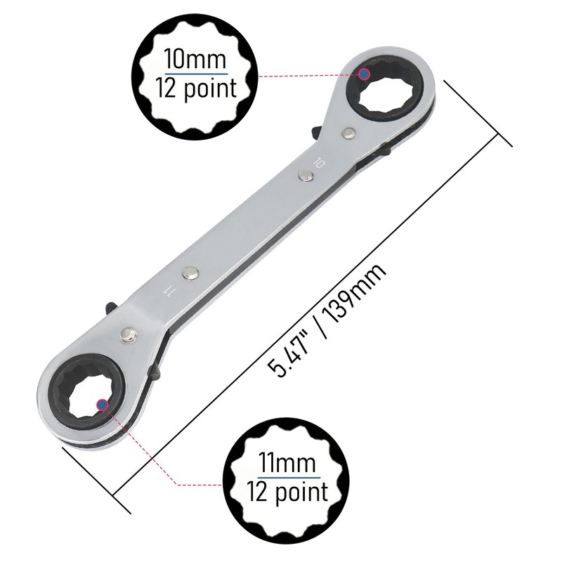 FOCMKEAS 10X11 mm Reversible Universal Ratcheting Wrench, Chrome Vanadium Steel,