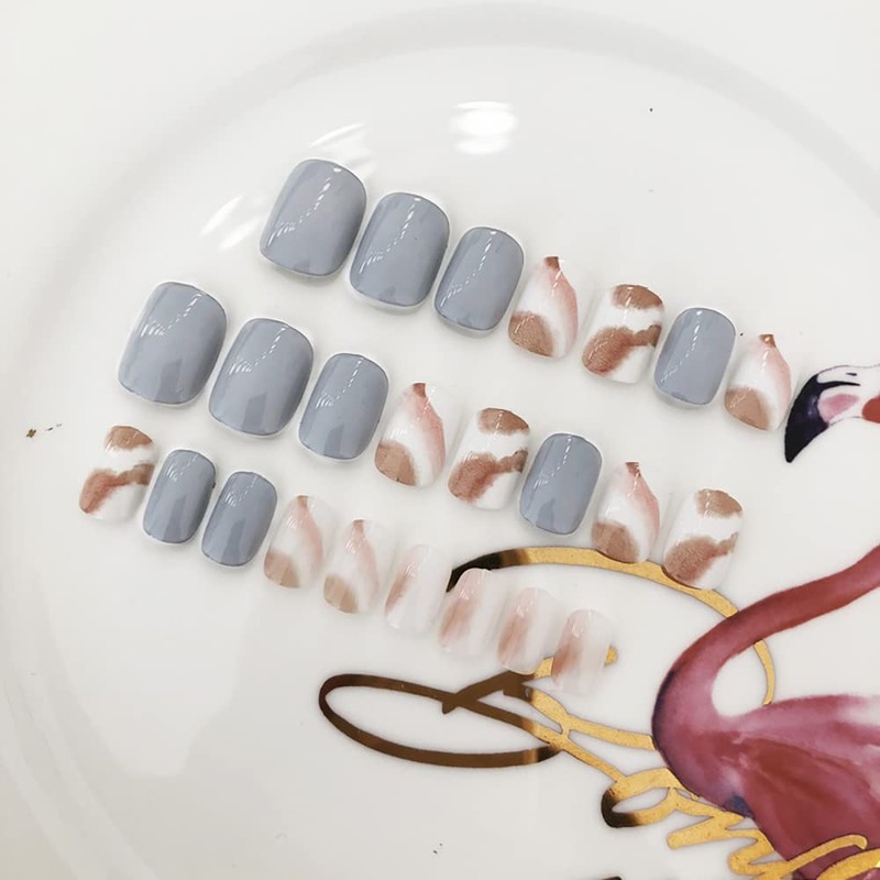 ins style 24pcs grey nail tips marble nails for sweet