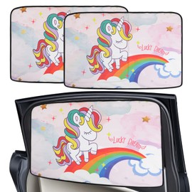 2Pack Car Side Window Sun Shade, Colorful Unicorn Pattern Car Sun Shade Magnetic Rear Sunshades Car Window Blinds Suitable for Most Vehicles, Protects Baby, Kids, Adults, Pets Blocks UV Rays