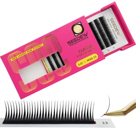 SEEDEW Wet Eyelash Extensions, MIX8-15mm D Curl 0.07mm 12 Rows/Tray, Spike Clusters Premade Fans Wispy Wet Look Classic Natural Soft Lashes Grafting for Lash Artists Salons(Black-0.07-D-MIX8-15mm)