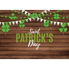 CORFOTO 7x5ft Fabric Happy St. Patrick's Day Backdrop Lucky Irish Shamrock Clover Wooden Board Background Happy Saint Patrick's Day Party Decorations Photoshoot Booth Studio Props