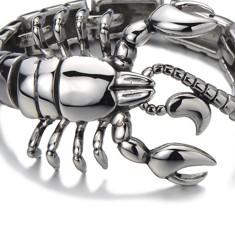 COOLSTEELANDBEYOND Mens Stainless Steel Large Scorpion Bangle Bracelet Silver Color
