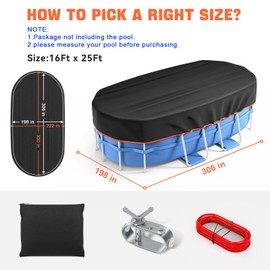 16x25 Ft Rectangular Pool Cover - Solar Oval Pool Covers for Rectangular Frame Pools with Winch and Cable, Heavy Duty Tear Resistant Pool Cover, Winter Pool Cover Ideal for Waterproof and Dustproof