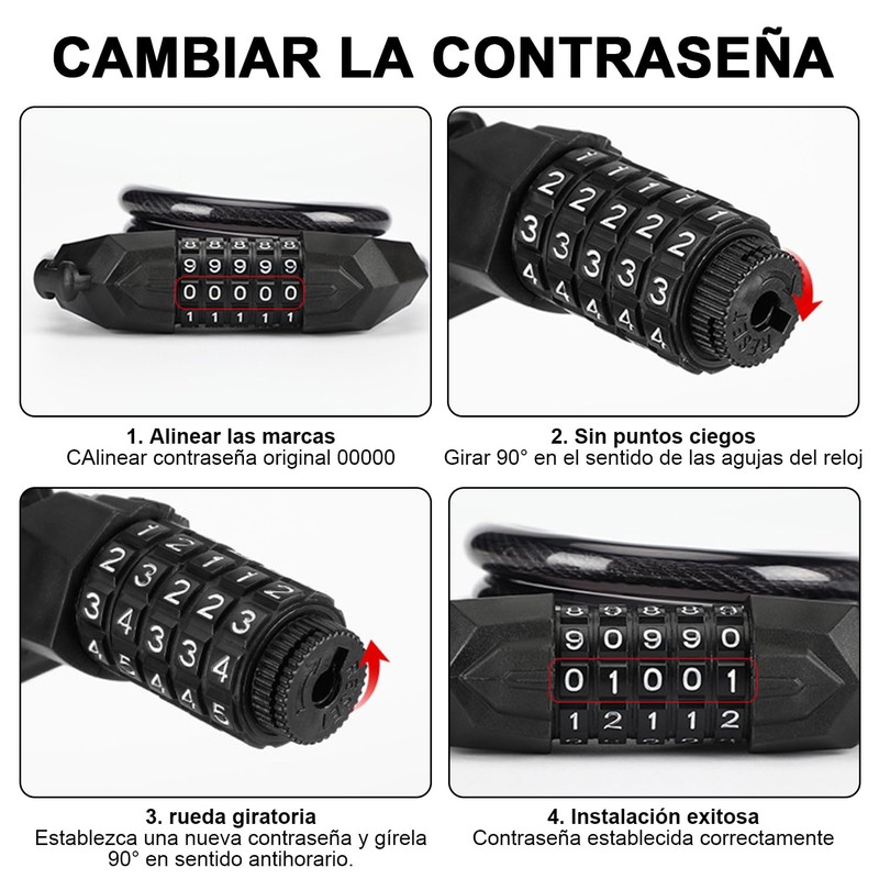 Candado para Bicicleta, Candado de Bicicleta con Combinación,120 cm con