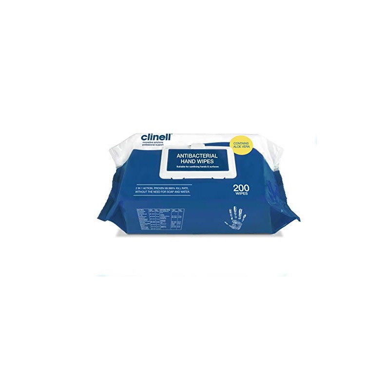 TrophyMaker UK Clinell Antibacterial Sanitising Handwipes (200 Pack) - CAHW200