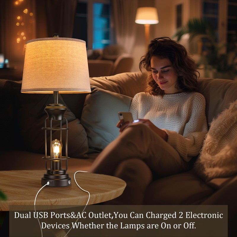 Reaketon Table Lamp Set of 2 with USB Ports, 28"