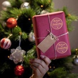 Thank You Stickers,500Pcs 1.5Inch Thank You for Celebrating with Us Stickers Roll,Clear Thank You Stickers for Packaging, Envelope Seals,Baby Shower Birthday,Gold Foil Thank You Stickers