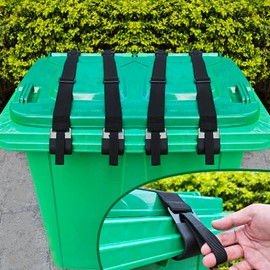 GripHandle Metal Double-Claw Trash Can Lid Lock Strap for Animals,Bungee Cord with Hooks for Trash Bin Garbage Pail,Outdoor Outside Trash Lid Holder to Keep Raccoons out,Fits 20-96 Gallon Cans - 4Pcs