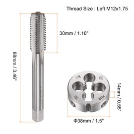 TOP-VIGOR M12 x 1.75 Metric Left Hand Thread Straight Groove Tap Set with Round Tap Die Heavy Duty Tap and Die Set for DIY Repair Cutting