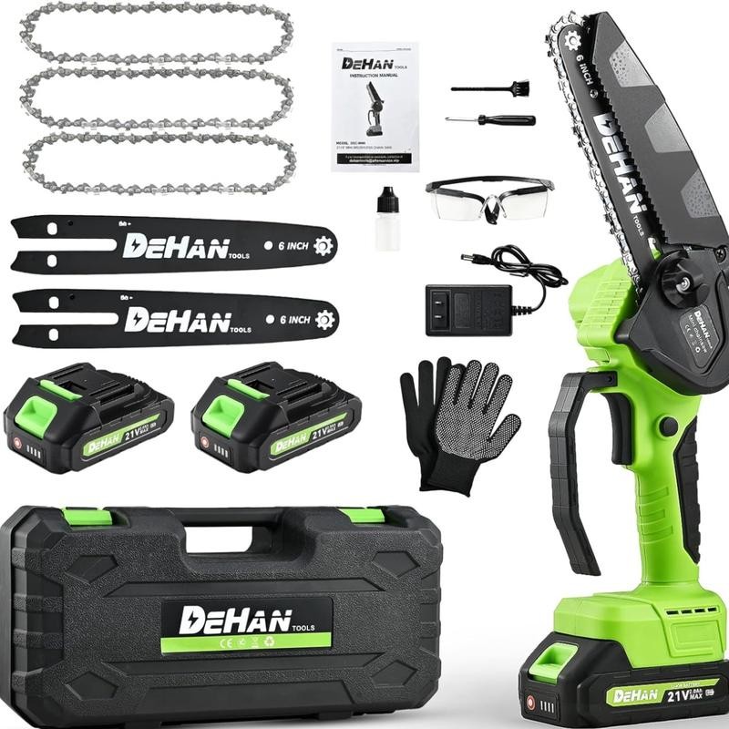 DehanTools Cordless Chainsaw 6/8/12 Inch, 1000W Brushless, Handheld Chain Saw