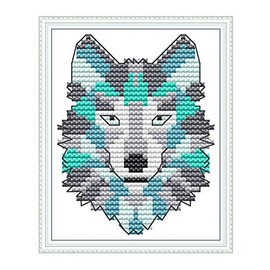WOWDECOR Cross Stitch Embroidery Kits for Adults Kids, Cats Christmas Animals Dogs Funny 11CT Stamped DIY DMC Needlework Easy Beginners (Wolf)