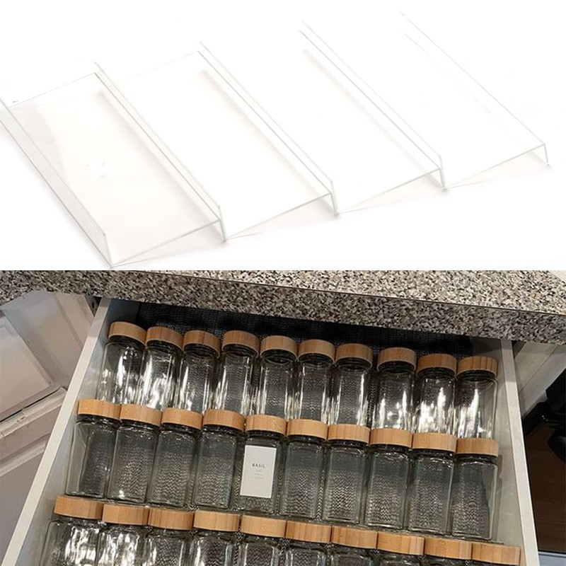 AyeVision Set of 4 Spice Jars Rack Plastic Drawer Organizer