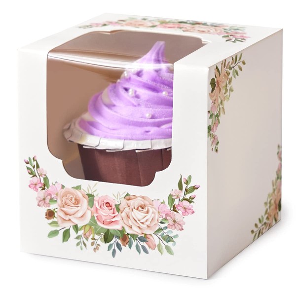 Shallive Mother's Day Flowers Cupcake Boxes Individual 100 PCS with