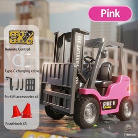 Hotfree 1/64 Mini RC Forklift, 11 Channel 2 Mode 2.4Ghz Remote Control Alloy Forklift Truck with USB-C Rechargeable, 2 in 1 Transformable Lift Fork & Hook, Birthday Gift for Kids Adults Boys and Girls:_Pink