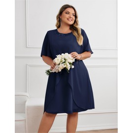 Hanna Nikole Wedding Guest Dress Mother of The Bride Dresses Plus Size Cocktail Dress Navy Blue 20 Plus