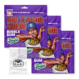 Big League Chew- Ground Ball Grape Flavored Shredded Bubble Gum- 3 Pack- 2.12oz each plus RUS Candy Company Pocket bag bundle (Ground Ball Grape)