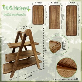 Wooden 3 Tier Serving Tray Wood Cupcake Stand Rectangle Serving Platter Food Display Trays for Party, Birthday, Wedding