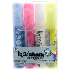 TEXTA 0400580 LIQUID CHALK MARKER CHISEL, DRY WIPE ASSTD WALLET 4