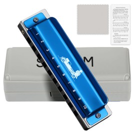 SDREAM Blues Harmonica for Adults Beginner C Key 10 Holes 20 Tone Diatonic Harmonica Bronze Reeds mouth organ (10 holes blues primary) (Blue, 10 holes blues senior)