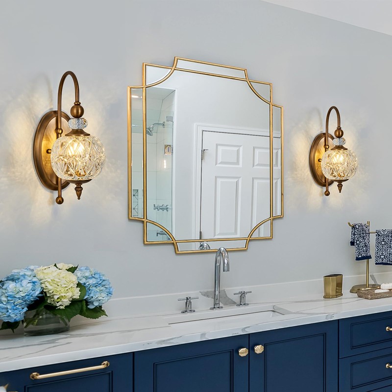 Piepooye Vintage Gold Wall Sconce with Glass Globe Shade Mid