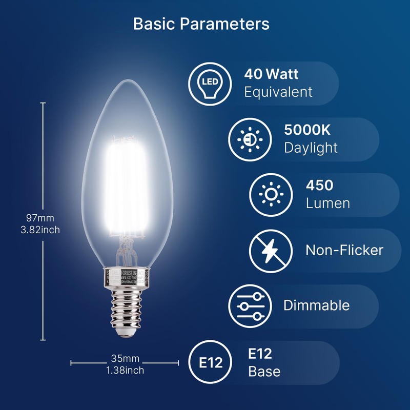 FLSNT 24 Pack Dimmable LED Candelabra Bulbs, 40W Equivalent LED
