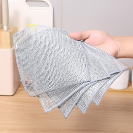 Udewo 5 Pcs Multipurpose Non Scratch Scrubbing Wire Dishwashing Rags Wet or Dry Reusable Wire Dish Towels Wire Cleaning Cloths Multifunctional Wire Dish Cloth Lint Free Duster Cloth for Kitchen