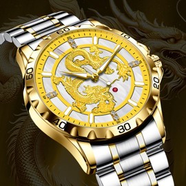 GLENAW Automatic Watches for Men Dragon Dragon Carved Dial Watch Luxury Mechanical Self Winding Mens Watches Diamond Gold Wrist Watch