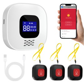 CISSIYOG Emergency Call Button for Seniors, SOS Alarm Emergency Call Button, WiFi Smart Emergency Call Bell for Elderly Patients Disabled / Children Receiver x 1 + Call Button x 2 + SOS Bracelet x 1