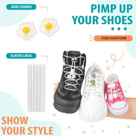 SULPO 2-in-1 Set Shoe Charms with White Elastic Shoelaces without Tying - Laces Decoration - Laces Pendant for Children and Adults - Shoe Laces Clips, White Daisies