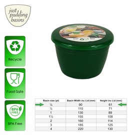 1/4 Pint Small Plastic Pudding Basin and Lid Emerald Green 4 Pack 0.25 pt Steam Pudding Bowls