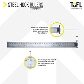 TOFL 12 Inch Hooked Ruler Double Sided Standard and Metric Measurements
