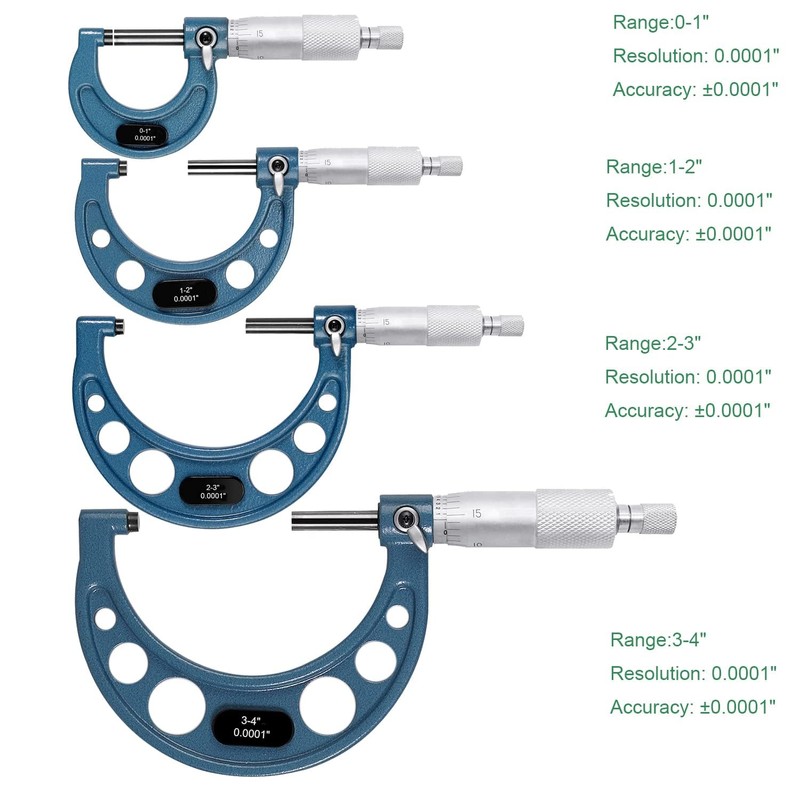 HDLNKAK Outside Micrometer Set, 0-4" Machinist Micrometer, 4 Pcs Machinist