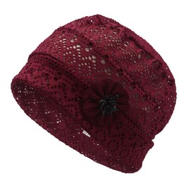 ZLYC Women's Summer Beanie Hat Elastic Chemo Hat with Flowers, Boho Flower Red, Unit size