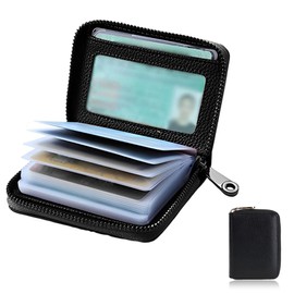 QJIBOVM Genuine Leather Credit Card Holder Wallet RFID Blocking Secure Card Case ID Case Organizer Zipper Wallet