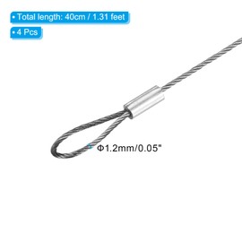 PATIKIL 4pcs 40cm Safety Security Cable Wires Stainless Steel 40cm x 1.2mm Stage Lighting Rope with Double Loops for DJ Lighting Luggage Lock