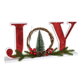 Morning View Christmas Wooden Joy Sign Decor Pine Tree Table Sign Joy Christmas Decor Tabletop Wood Cutout Letter Sign Freestanding Joy Wooden Signs Xmas Wooden Words Signs Cutout Christmas