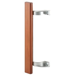 Prime-Line C 1189 Sliding Glass Door Pull Handle, 6-1/2 In. to 6-5/8 In. Hole Centers, Aluminum Posts, Wood Handle (Single Pack)