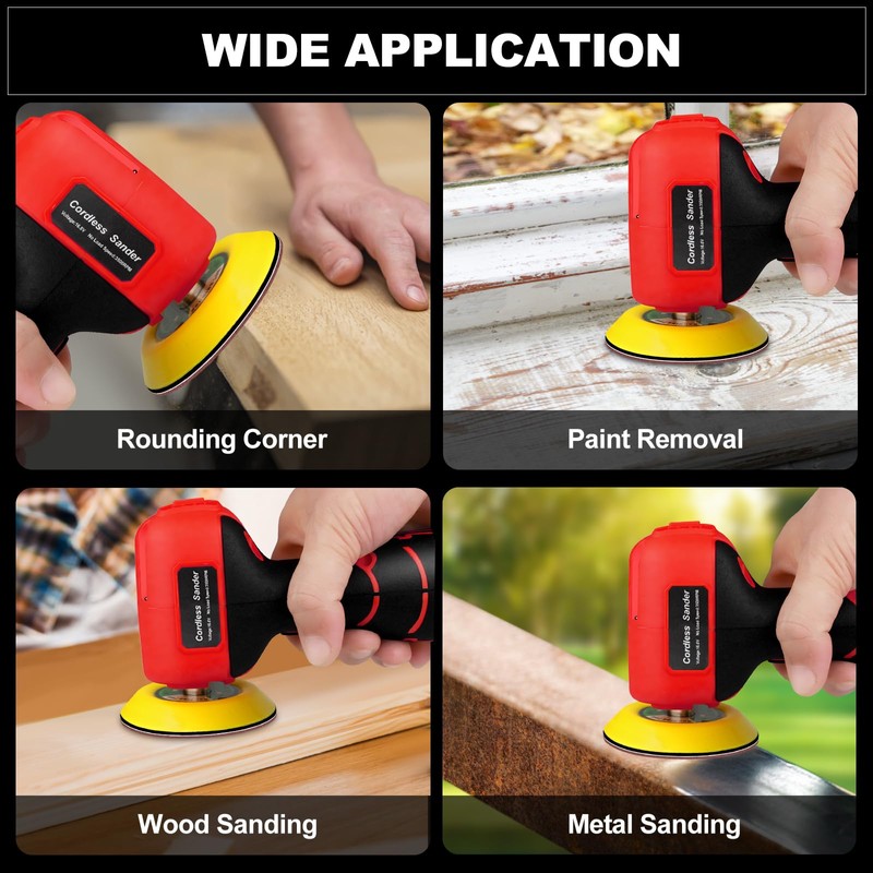 Cordless Sander, 3" Palm Sander with 2Pcs 16.8V 3.0Ah Batteries,