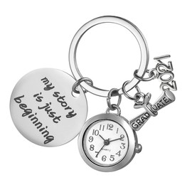 Silverora Keyring Watch, Analogue Quartz Watch with Engraving Pendant Gift for Men Women Backpack Belt Outdoor Father's Day