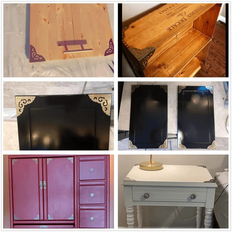 Dophee 4Pcs 2.5" Brass Flat Corners Bracket, Retro Table Corner