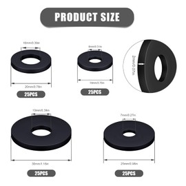 Pack of 100 Rubber Washers Assortment, 18/20/25/30 mm Flat Rubber Seals, Heavy Duty, Black Rubber Grommet, Vibration Dampening Pads for Household Appliances, Taps, Screws Bolts