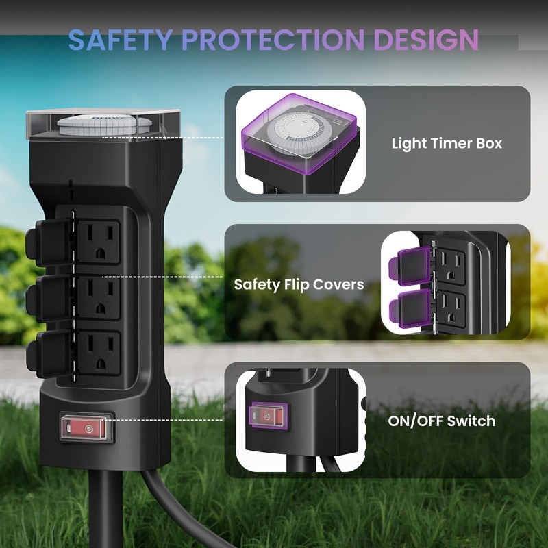 K KASONIC - 24 Hour Outdoor Stake Timer, 6 Outlets